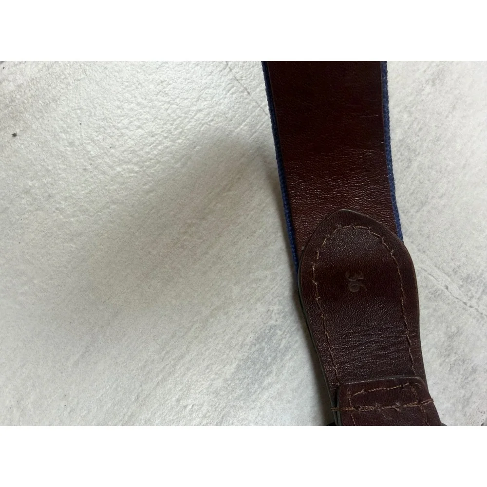 Smathers & Branson Mens Golf Needlepoint Belt Navy Blue Leather Size 36 Brass